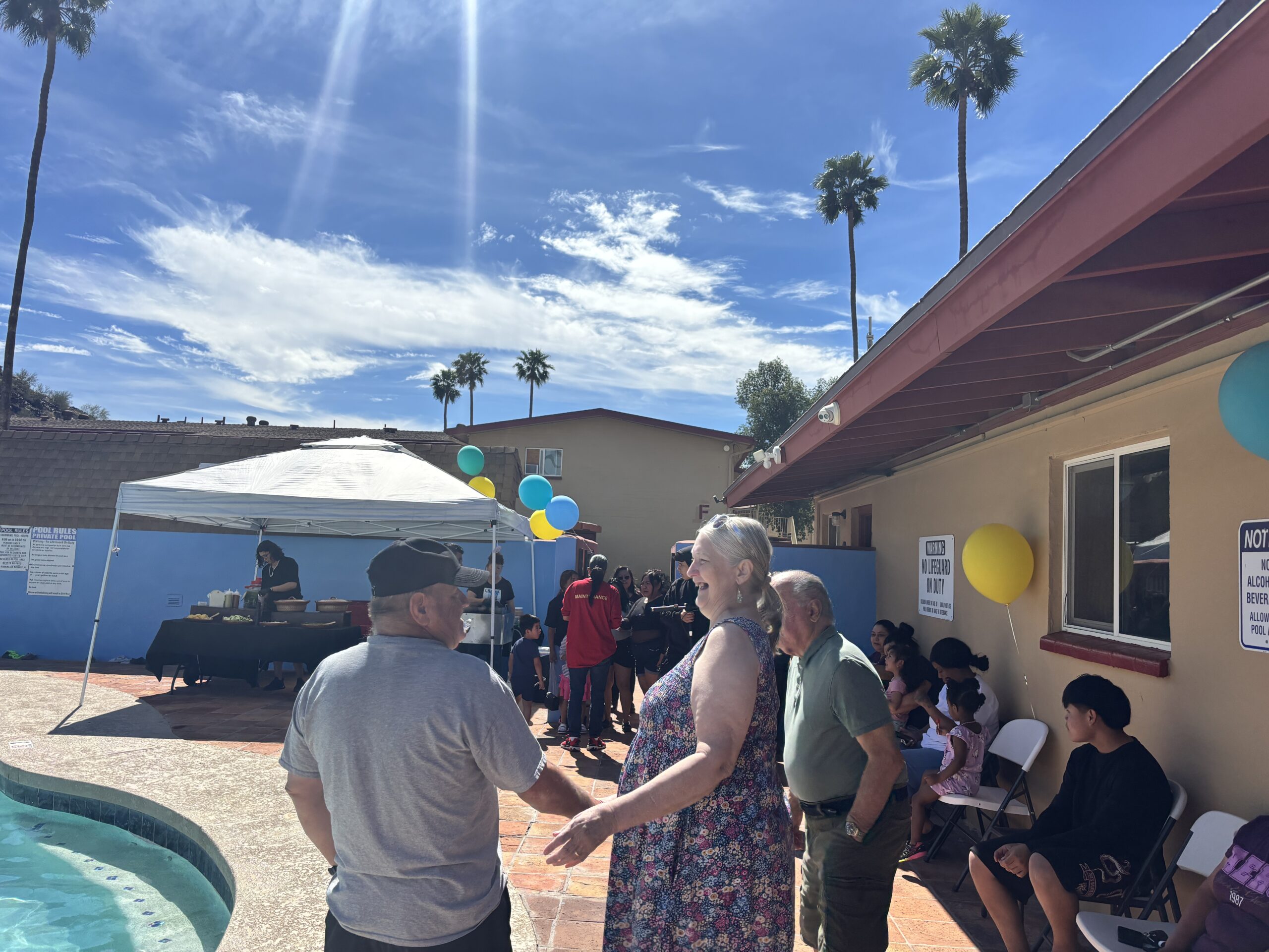 Residents gathering on the front lawn